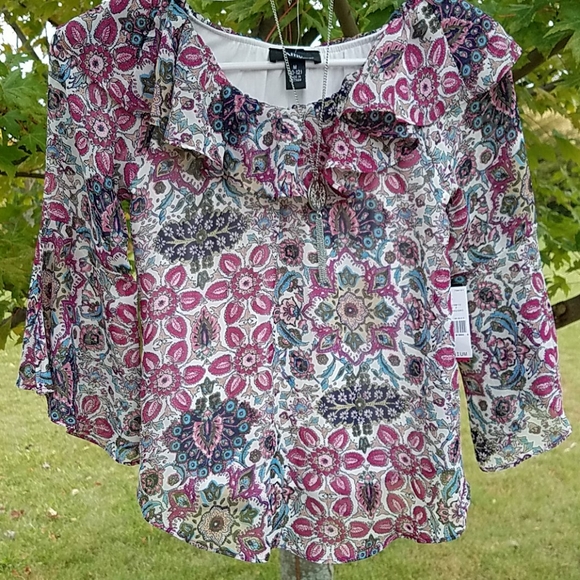 Amy Wear floral plum flutter 3/4 sleeves/necklace size 10 - Picture 1 of 6